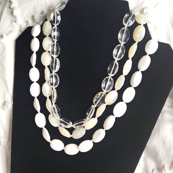 Elegant Multi-Strand White & Clear Beaded Necklace - Picture 3 of 4